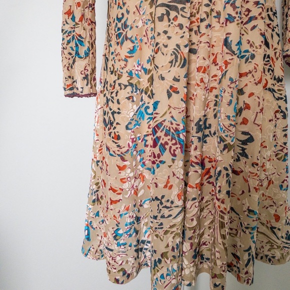 Beige and Multi-Color Mini Dress with Velvet Design - Picture 4 of 7